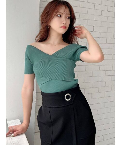 RESEXXY（リゼクシー）の「フロントクロスニットトップス（ニット/セーター・レディース・ブラック/ベージュ/グリーン/アイボリー・FREE）」の15枚目の写真