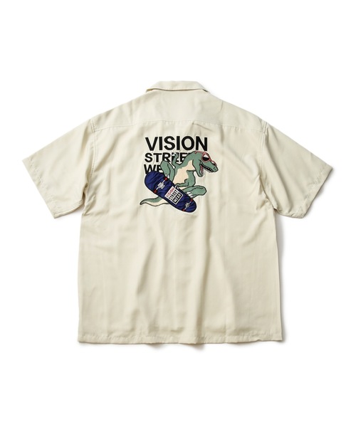 VISION STREET WEAR(ヴィジョンストリートウェア)の「【VISION STREET WEAR/ビジョンストリートウェア】恐竜刺繍 ワンポイントロゴ バックプリント オープンカラーシャツ(シャツ/ブラウス・メンズ・アイボリー/グリーン/ブラック/ブルー・X-LARGE/MEDIUM/LARGE)」の3枚目の写真