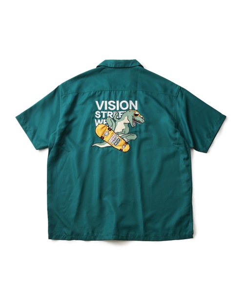 VISION STREET WEAR(ヴィジョンストリートウェア)の「【VISION STREET WEAR/ビジョンストリートウェア】恐竜刺繍 ワンポイントロゴ バックプリント オープンカラーシャツ(シャツ/ブラウス・メンズ・アイボリー/グリーン/ブラック/ブルー・X-LARGE/MEDIUM/LARGE)」の1枚目の写真
