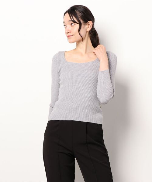 STYLEBLOCK(スタイルブロック)の「スクエアネックリブニットトップス(ニット/セーター・レディース・ホワイト/ブラック/グレー/ブルー/ベージュ系その他/ブラウン・FREE)」の3枚目の写真