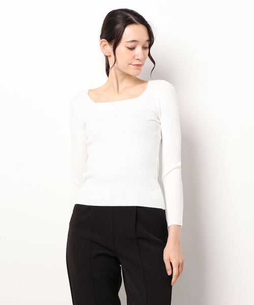 STYLEBLOCK(スタイルブロック)の「スクエアネックリブニットトップス(ニット/セーター・レディース・ホワイト/ブラック/グレー/ブルー/ベージュ系その他/ブラウン・FREE)」の9枚目の写真