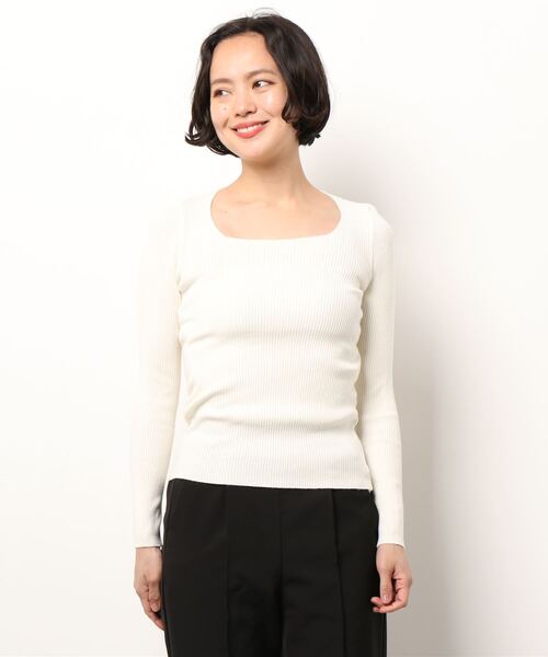 STYLEBLOCK(スタイルブロック)の「スクエアネックリブニットトップス(ニット/セーター・レディース・ホワイト/ブラック/グレー/ブルー/ベージュ系その他/ブラウン・FREE)」の12枚目の写真
