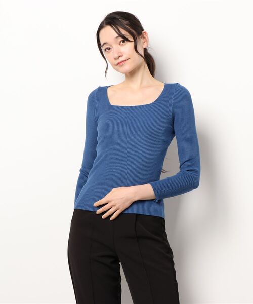 STYLEBLOCK(スタイルブロック)の「スクエアネックリブニットトップス(ニット/セーター・レディース・ホワイト/ブラック/グレー/ブルー/ベージュ系その他/ブラウン・FREE)」の13枚目の写真