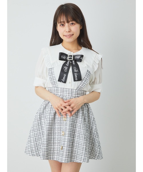 Ank Rouge（アンクルージュ）の「サス付きツイードギャザーSK（スカート・レディース・オフホワイト/ブラック/ピンク・M）」の12枚目の写真