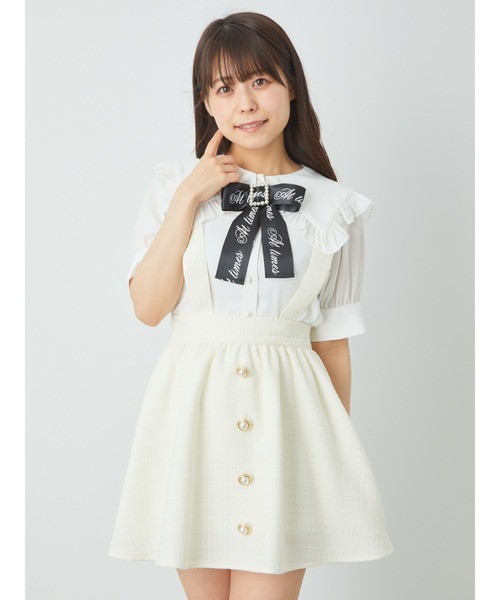 Ank Rouge（アンクルージュ）の「サス付きツイードギャザーSK（スカート・レディース・オフホワイト/ブラック/ピンク・M）」の13枚目の写真