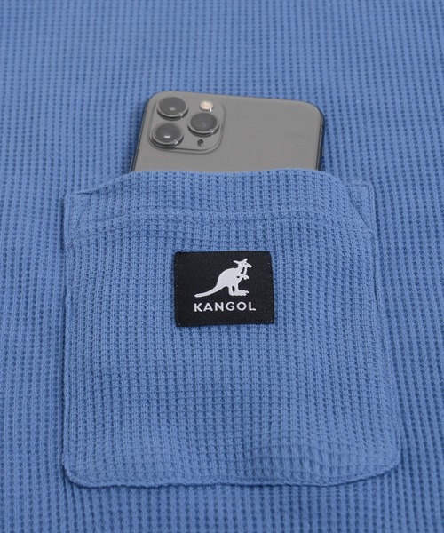 KANGOL（カンゴール）の「別注 WEB限定 KANGOL/カンゴール ワンポイント ロゴ ポケット付 レイヤード ビックシルエット ドロップショルダー ワッフル 半袖 Tシャツ（Tシャツ/カットソー・メンズ・ブルー/グレイッシュベージュ/ブラック/ホワイト・LL/M/L）」の7枚目の写真