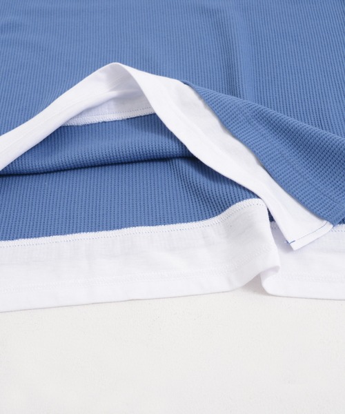 KANGOL（カンゴール）の「別注 WEB限定 KANGOL/カンゴール ワンポイント ロゴ ポケット付 レイヤード ビックシルエット ドロップショルダー ワッフル 半袖 Tシャツ（Tシャツ/カットソー・メンズ・ブルー/グレイッシュベージュ/ブラック/ホワイト・LL/M/L）」の11枚目の写真