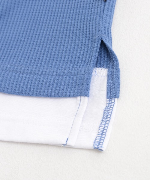 KANGOL（カンゴール）の「別注 WEB限定 KANGOL/カンゴール ワンポイント ロゴ ポケット付 レイヤード ビックシルエット ドロップショルダー ワッフル 半袖 Tシャツ（Tシャツ/カットソー・メンズ・ブルー/グレイッシュベージュ/ブラック/ホワイト・LL/M/L）」の12枚目の写真