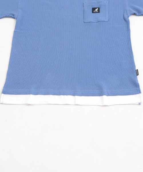 KANGOL（カンゴール）の「別注 WEB限定 KANGOL/カンゴール ワンポイント ロゴ ポケット付 レイヤード ビックシルエット ドロップショルダー ワッフル 半袖 Tシャツ（Tシャツ/カットソー・メンズ・ブルー/グレイッシュベージュ/ブラック/ホワイト・LL/M/L）」の8枚目の写真
