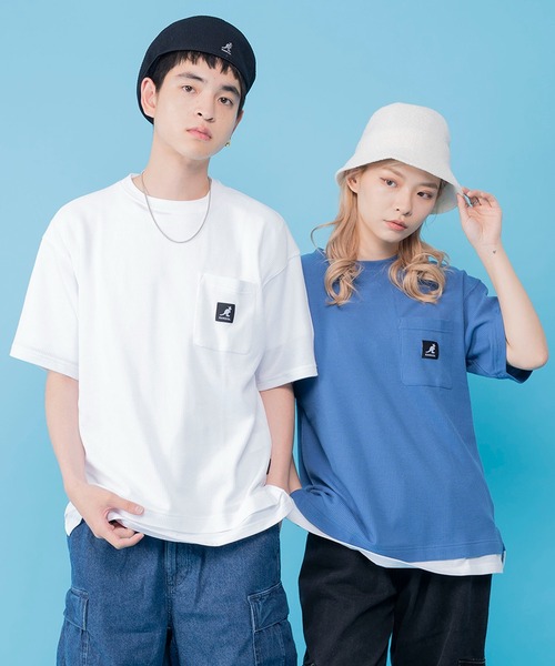 KANGOL（カンゴール）の「別注 WEB限定 KANGOL/カンゴール ワンポイント ロゴ ポケット付 レイヤード ビックシルエット ドロップショルダー ワッフル 半袖 Tシャツ（Tシャツ/カットソー・メンズ・ブルー/グレイッシュベージュ/ブラック/ホワイト・LL/M/L）」の20枚目の写真