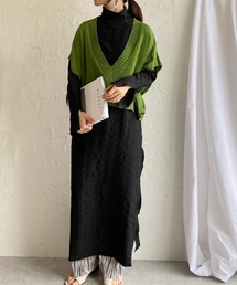 She's Closet（シーズクローゼット）の「前後2wayくるみボタンハイネックサイドスリット入り長袖シアーロングブラウスワンピース（ワンピース）」