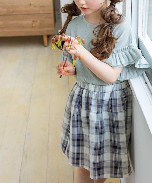 lulpini(ルルピー二)の「kids チェックフレアスカートパンツ(その他パンツ・キッズ・ミント/ネイビー・L/S/M)」の2枚目の写真