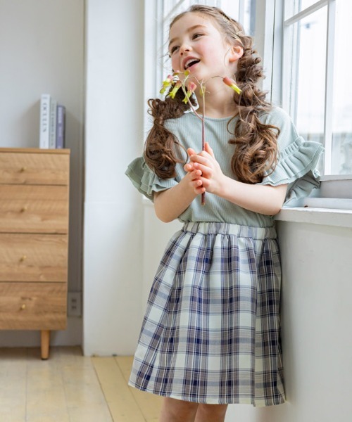 lulpini(ルルピー二)の「kids チェックフレアスカートパンツ(その他パンツ・キッズ・ミント/ネイビー・L/S/M)」の3枚目の写真