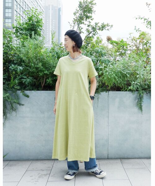 MANASTASH(マナスタッシュ)の「MANASTASH/マナスタッシュ W's PIGMENT FLARE DRESS ウィメンズピグメントフレアワンピース(ワンピース・レディース・ブラック/ベージュ/グリーン・MEDIUM)」の3枚目の写真