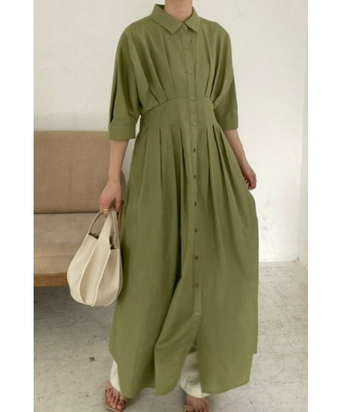 STYLEMIXER(スタイルミキサー)の「リネンタックシャツワンピース(ワンピース・レディース・ライトグリーン/ダークネイビー/ライトベージュ・MEDIUM/SMALL)」の12枚目の写真