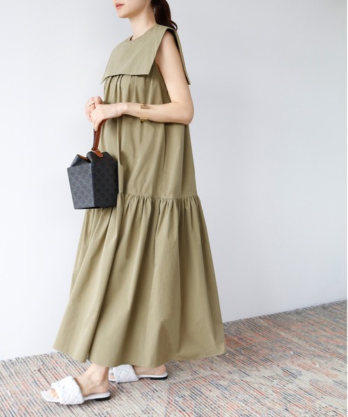 ELFRANK(エルフランク)の「セーラーカラーノースリーブティアードロングワンピース【洗える】(ワンピース・レディース・ブラック/オフホワイト/カーキ・FREE)」の19枚目の写真