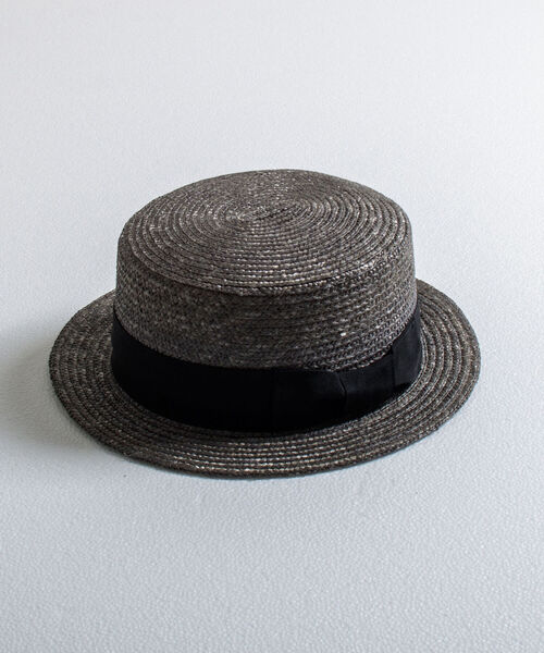 GLOSTER（グロスター）の「【GLOSTER/グロスター】STRAW BOATER HAT ストローハット 麦わら カンカン帽（ハット・メンズ・グレー/アイボリー・FREE）」の2枚目の写真