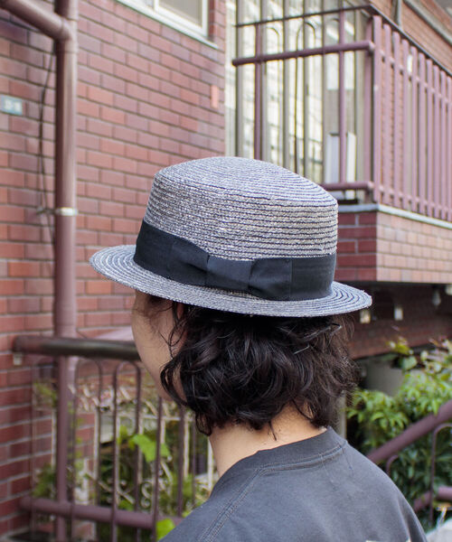 GLOSTER（グロスター）の「【GLOSTER/グロスター】STRAW BOATER HAT ストローハット 麦わら カンカン帽（ハット・メンズ・グレー/アイボリー・FREE）」の6枚目の写真