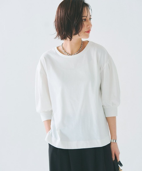 RASW（ラス）の「RASW　GIZAボリュームスリーブTシャツ（Tシャツ/カットソー・レディース・オフホワイト/ブラック/グレイッシュベージュ・M/L）」の2枚目の写真