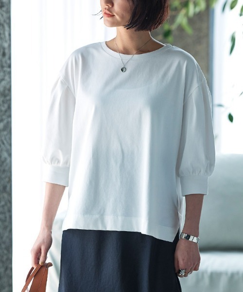 RASW（ラス）の「RASW　GIZAボリュームスリーブTシャツ（Tシャツ/カットソー・レディース・オフホワイト/ブラック/グレイッシュベージュ・M/L）」の21枚目の写真