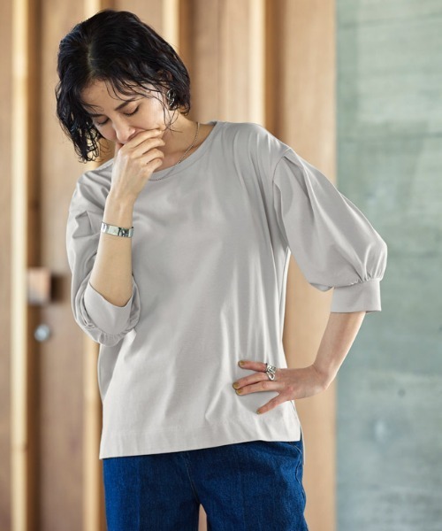 RASW（ラス）の「RASW　GIZAボリュームスリーブTシャツ（Tシャツ/カットソー・レディース・オフホワイト/ブラック/グレイッシュベージュ・M/L）」の19枚目の写真