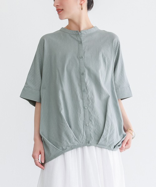 n'OrLABEL(ノアールレーベル)の「『バンドカラー裾タックシャツ』(シャツ/ブラウス・レディース・ブラック/オフホワイト/ミント/ネイビー/ベージュ・FREE)」の5枚目の写真