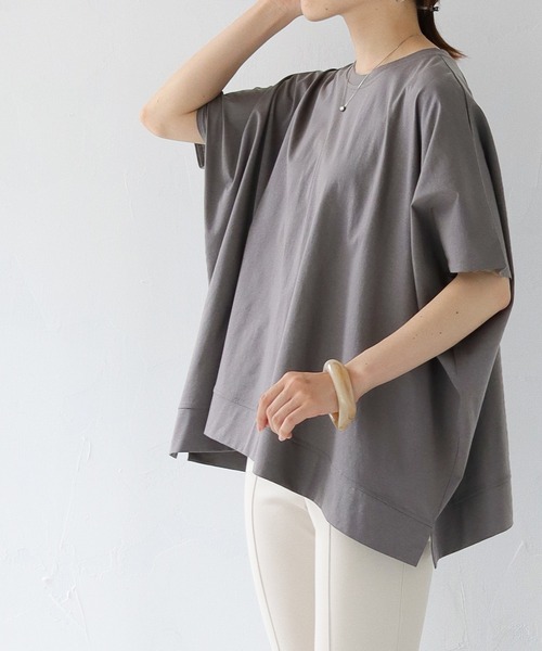 HER CLOSET(ハークローゼット)の「【shemoshelly】シルケットポンチョライクカットソーTシャツ(Tシャツ/カットソー・レディース・オフホワイト/ブラック/チャコールグレー/グレイッシュベージュ・M)」の4枚目の写真