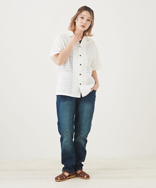 CUBE SUGAR（キューブシュガー）の「WEB限定ウエストリブデニムサルエルパンツ（デニムパンツ・レディース・インディゴブルー/ライトブルー/ワンウォッシュ・M/L/LL）」の7枚目の写真