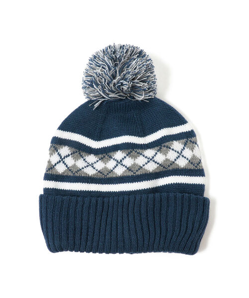 BEAMS（ビームス）の「BEAMS / ボンボンアーガイルワッチキャップ（ニットキャップ/ビーニー・メンズ・ブルー/ブラック/グリーン/ネイビー・ONE SIZE）」の4枚目の写真