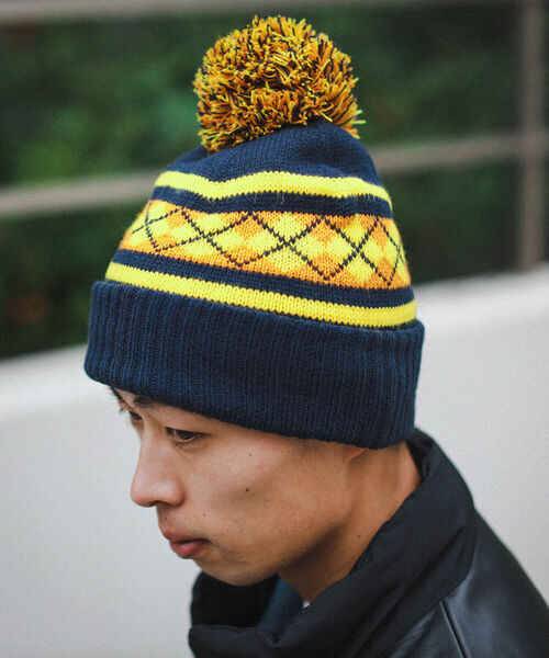 BEAMS（ビームス）の「BEAMS / ボンボンアーガイルワッチキャップ（ニットキャップ/ビーニー・メンズ・ブルー/ブラック/グリーン/ネイビー・ONE SIZE）」の9枚目の写真
