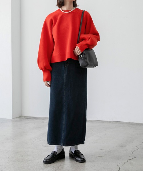 BONLECILL（ボンルシール）の「ラグランボリュームスリーブ クロップドニットプルオーバー（ニット/セーター・レディース・パープル/レッド/モスグリーン/アイボリー/ブラック/ブルー/ブラウン/ブラック系1・FREE）」の18枚目の写真