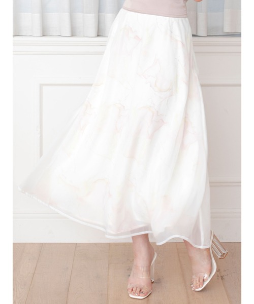 DURAS（デュラス）の「ニュアンス柄シアーフレアスカート（スカート・レディース・ホワイト/グリーン・FREE）」の3枚目の写真