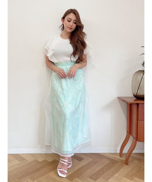 DURAS（デュラス）の「ニュアンス柄シアーフレアスカート（スカート・レディース・ホワイト/グリーン・FREE）」の18枚目の写真