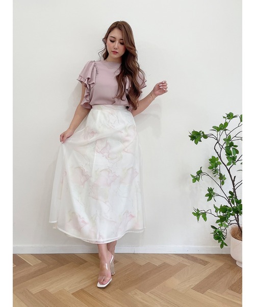 DURAS（デュラス）の「ニュアンス柄シアーフレアスカート（スカート・レディース・ホワイト/グリーン・FREE）」の12枚目の写真