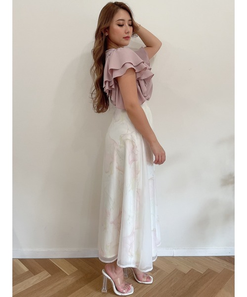 DURAS（デュラス）の「ニュアンス柄シアーフレアスカート（スカート・レディース・ホワイト/グリーン・FREE）」の13枚目の写真