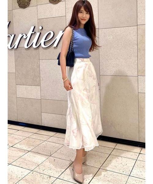 DURAS（デュラス）の「ニュアンス柄シアーフレアスカート（スカート・レディース・ホワイト/グリーン・FREE）」の15枚目の写真