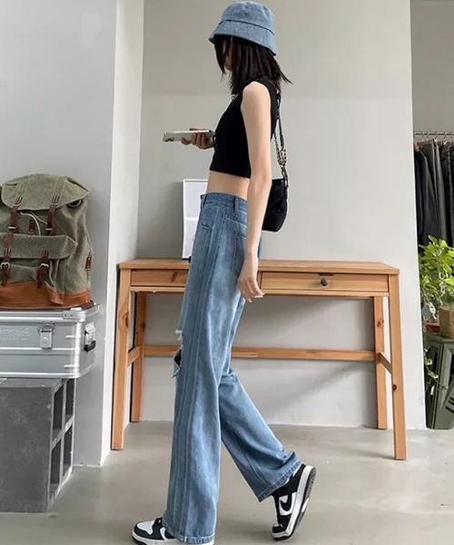 Auntie Rosa（アンティローザ）の「ダメージストレートデニムパンツ（デニムパンツ・レディース・ブルー・LARGE）」の4枚目の写真