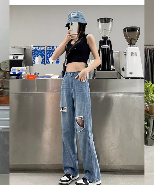 Auntie Rosa（アンティローザ）の「ダメージストレートデニムパンツ（デニムパンツ・レディース・ブルー・LARGE）」の5枚目の写真