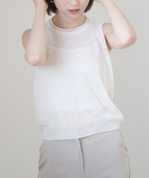 Reurie'（レウリィ）の「ノースリーブサマーリネンニット（その他トップス・レディース・アイボリー・FREE）」の4枚目の写真