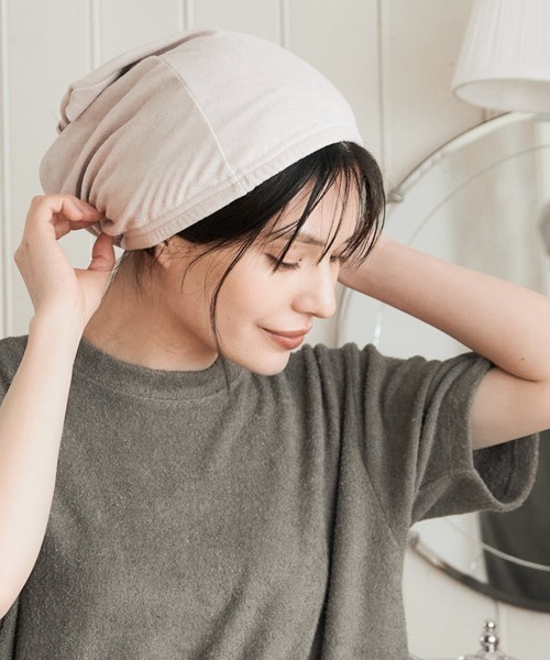 sleeping.com（スリーピングドットコム）の「オリジナルの香り付き素材 ゆるふわパイルカットソーナイトキャップ（その他ルームウェア・レディース・ベージュ/オリーブ・FREE）」の2枚目の写真