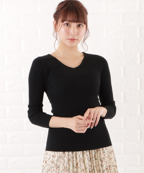 Lace Ladies(レースレディース)の「Vネック細リブニットプルオーバー(ニット/セーター・レディース・ホワイト/ブラック/グレー/ピンク/アイボリー/グレイッシュベージュ・FREE)」の18枚目の写真
