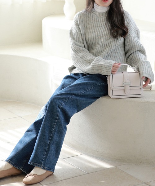Isn't She?(イズントシー)の「ミックス畦編みクロップドニット(ニット/セーター・レディース・ライトブルー/モカ・FREE)」の13枚目の写真