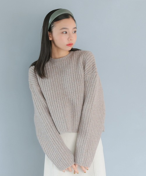 Isn't She?(イズントシー)の「ミックス畦編みクロップドニット(ニット/セーター・レディース・ライトブルー/モカ・FREE)」の11枚目の写真
