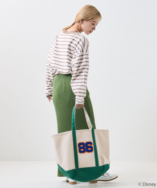 FREAK'S STORE（フリークスストア）の「【WEB限定】DISNEY(ディズニー)　ミッキーマウス/別注ボーダーロンTEE（Tシャツ/カットソー・レディース・グリーン/ベージュ/オレンジ/ブラック・ﾌﾘ-）」の7枚目の写真