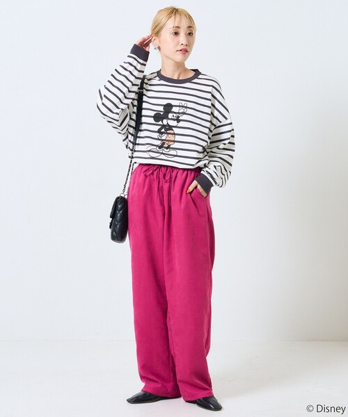 FREAK'S STORE（フリークスストア）の「【WEB限定】DISNEY(ディズニー)　ミッキーマウス/別注ボーダーロンTEE（Tシャツ/カットソー・レディース・グリーン/ベージュ/オレンジ/ブラック・ﾌﾘ-）」の16枚目の写真