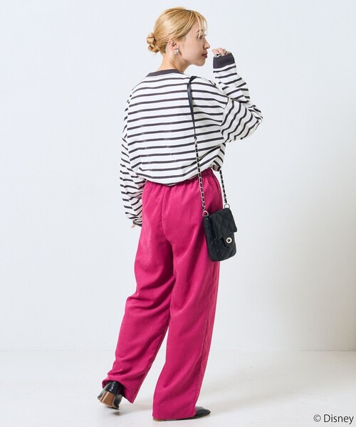 FREAK'S STORE（フリークスストア）の「【WEB限定】DISNEY(ディズニー)　ミッキーマウス/別注ボーダーロンTEE（Tシャツ/カットソー・レディース・グリーン/ベージュ/オレンジ/ブラック・ﾌﾘ-）」の18枚目の写真