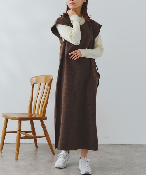 Chez toi(シェトワ)の「ニットプルオーバー×カフタンワンピース(ワンピース・レディース・アイボリー/チャコールグレー/ブラウン/オレンジ・FREE)」の3枚目の写真