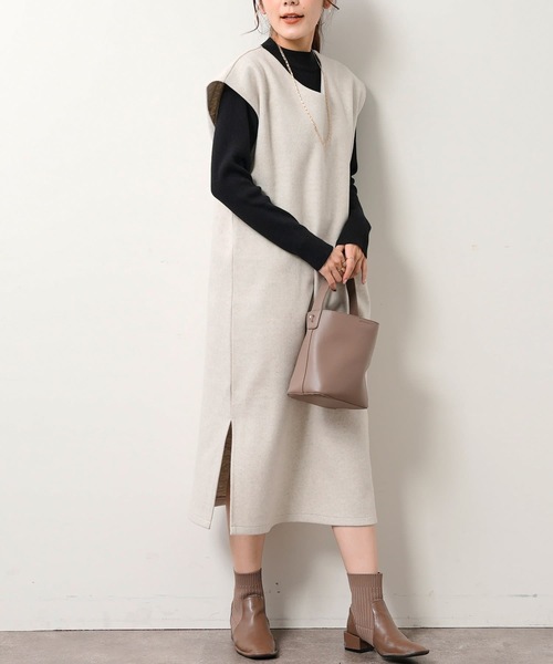 Chez toi(シェトワ)の「ニットプルオーバー×カフタンワンピース(ワンピース・レディース・アイボリー/チャコールグレー/ブラウン/オレンジ・FREE)」の2枚目の写真