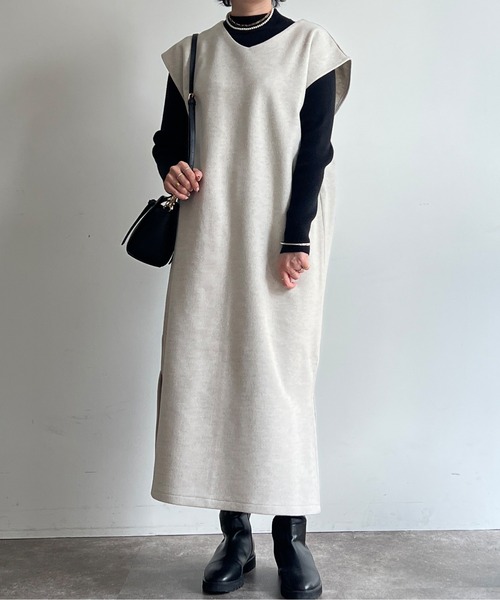 Chez toi(シェトワ)の「ニットプルオーバー×カフタンワンピース(ワンピース・レディース・アイボリー/チャコールグレー/ブラウン/オレンジ・FREE)」の5枚目の写真