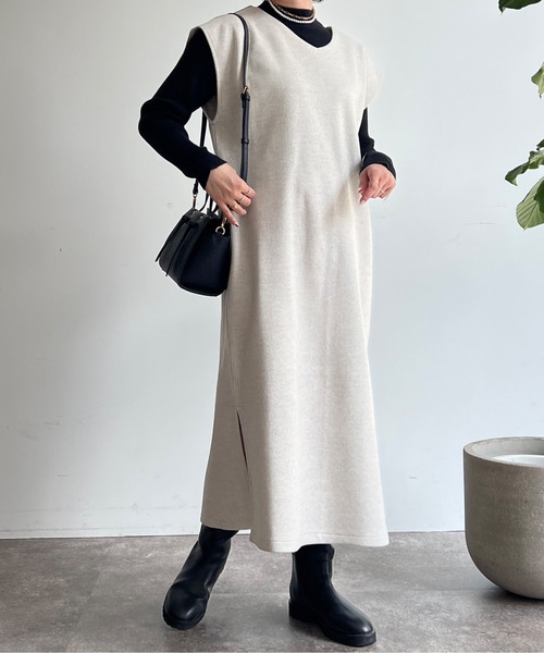 Chez toi(シェトワ)の「ニットプルオーバー×カフタンワンピース(ワンピース・レディース・アイボリー/チャコールグレー/ブラウン/オレンジ・FREE)」の8枚目の写真